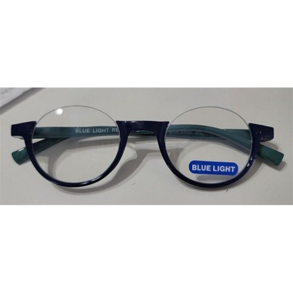 Optique Sheer Modern Ben Franklin Half Frame Reading Glass Round Blue 106663 - Picture 3 of 3